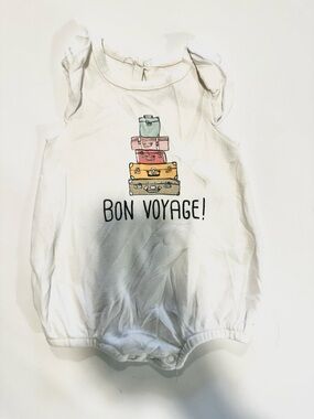 Indigo White Baby One-Piece Romper with Pastel Luggage Graphic